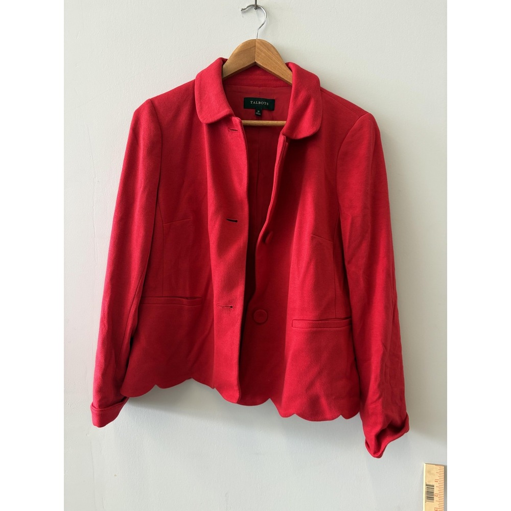 Talbots Blazer Womens 10 Red Solid Scallop Hem Lined Tailored Jacket Workwear